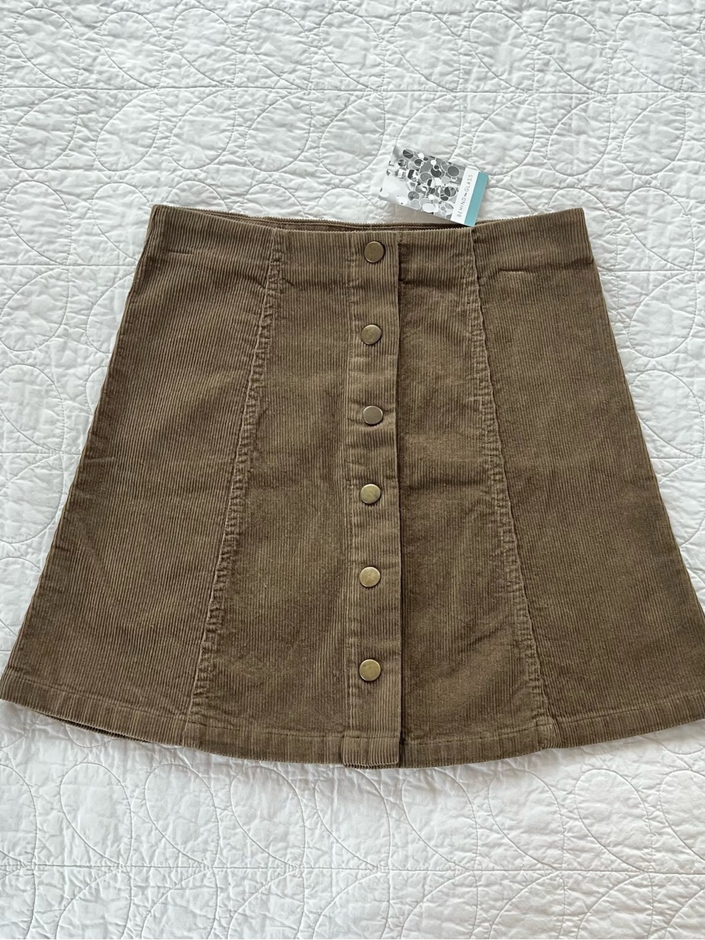 NWT Wishlist Brown Corduroy Button-Front A-Line Mini Skirt Retro Dark Academia
